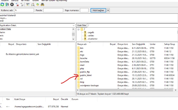 filezilla site dosyaları yükleme