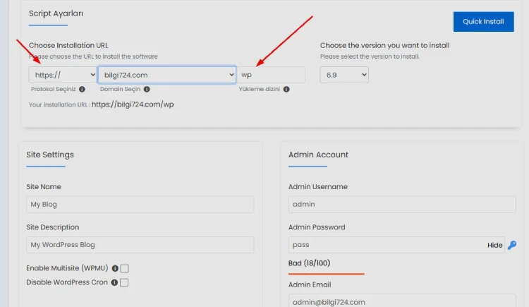 wordpress ile site kurulumu